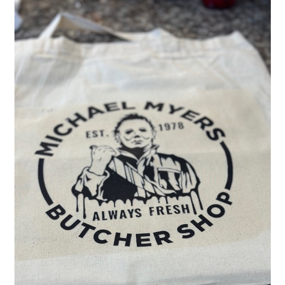 Unisex Tote Bag One Size Beige Michael Myers Butcher Shop